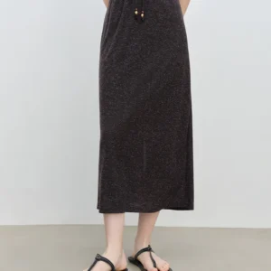 Summer Linen Midi Skirt Petite Textured Elegant Office Chic Draped Design