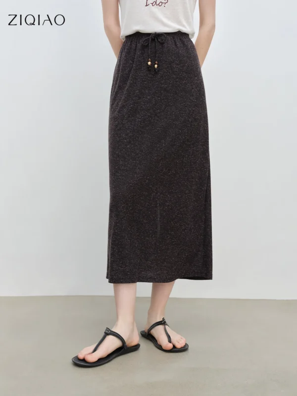 Summer Linen Midi Skirt Petite Textured Elegant Office Chic Draped Design