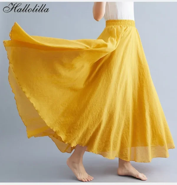 Elegant Cotton Linen Maxi Skirt Women Casual Loose Long Harajuku Style