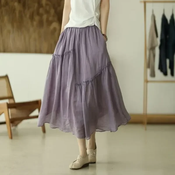 Spring Cotton Linen Skirt Double Layer Elegant Long Korean Fashion Style - Image 4
