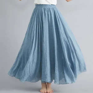 Cotton Linen Maxi Long Skirt For Women’s Casual Elegant Boho Wear