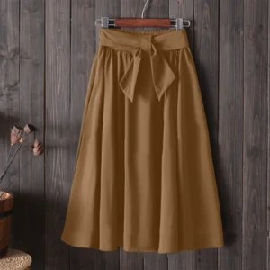 Korean Style High Waist Bow Lace-Up Long Knee Skirts Women