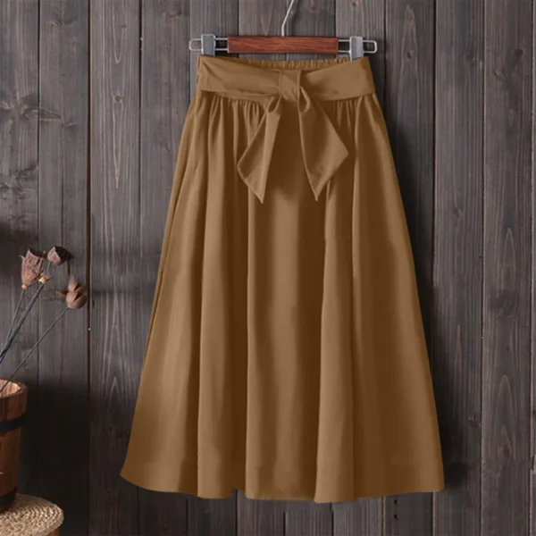 Korean Style High Waist Bow Lace-Up Long Knee Skirts Women