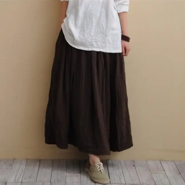 Vintage Cotton Linen Pleated Long Maxi Skirt Women Autumn 2025 - Image 2