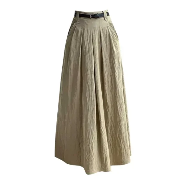 High Waist Pleated Cotton Linen Skirt Women Casual Spring Summer - Image 5