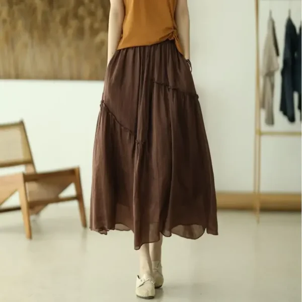 Spring Cotton Linen Skirt Double Layer Elegant Long Korean Fashion Style - Image 6