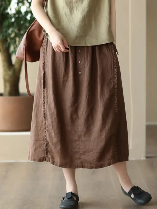 Women’s Cotton Linen A-Line Skirt For Casual Spring Vintage Wear - Image 4