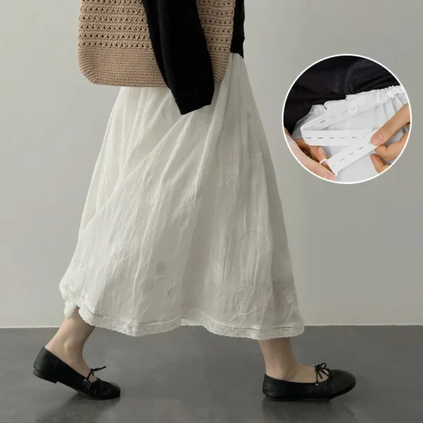 Maternity Summer Cotton Linen Embroidered A-Line Slim Midi Skirt - Image 2