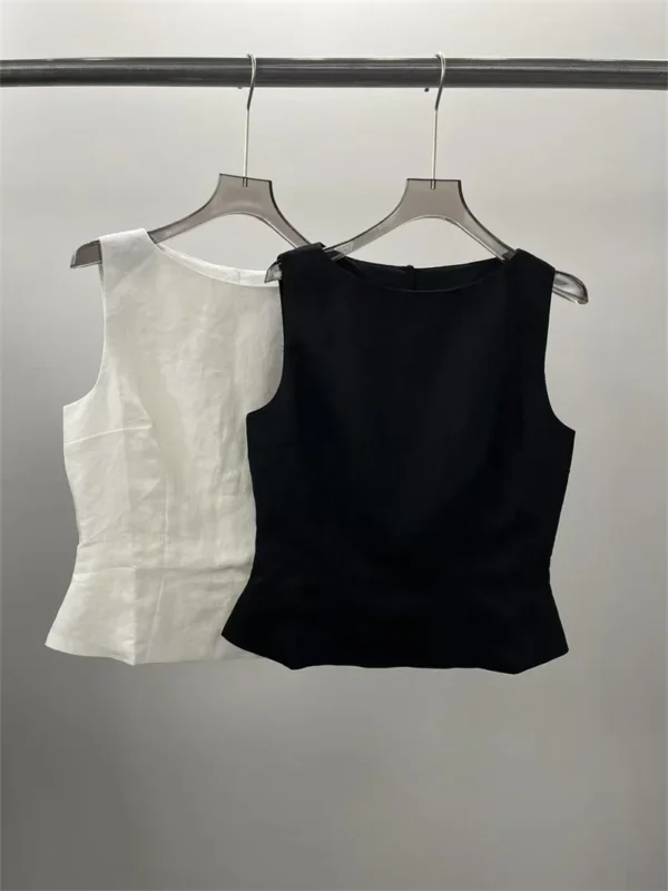 Women 100% Linen Sleeveless Top And A-Line Midi Skirt Set Outfit - Image 2