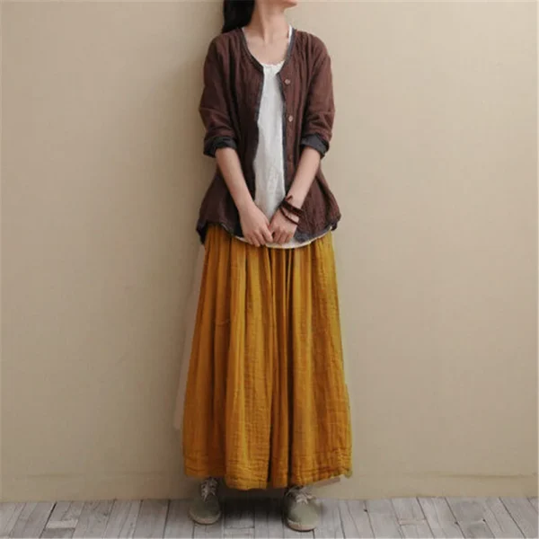 Women’s Cotton Linen Long Skirts With Pockets Spring Summer Casual - Image 3
