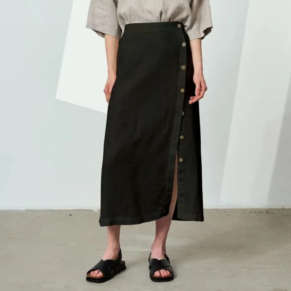 Summer Linen Cotton Skirt High Waist Side Split Casual Mid-Length Style - Image 5