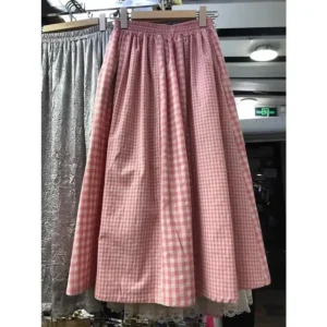 Women’s Cotton Linen Plaid A-Line Slim Mini Skirt Summer Casual Fashion