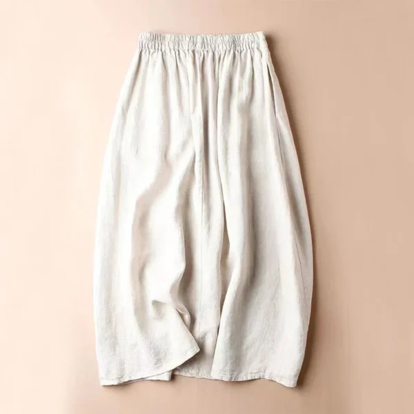 Vintage Cotton Linen Skirt Women High Waist Embroidery A-Line Midi Skirt - Image 4