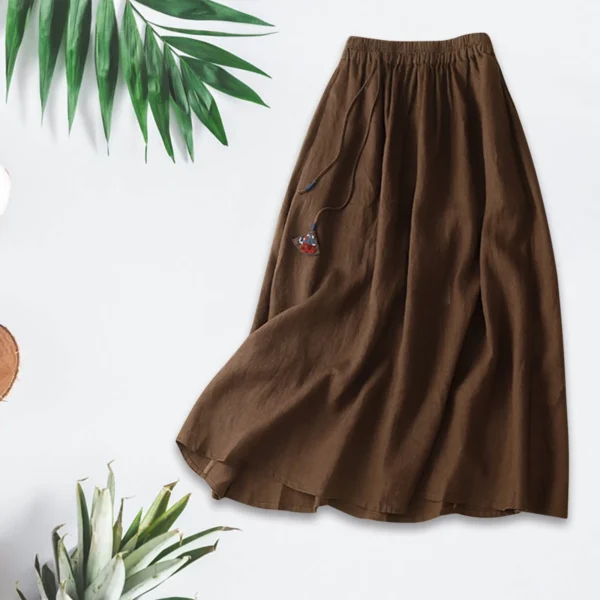 Women's Solid Linen Knee-Length A-Line Casual Comfortable Skirt - Image 3