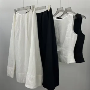 Women 100% Linen Sleeveless Top And A-Line Midi Skirt Set Outfit