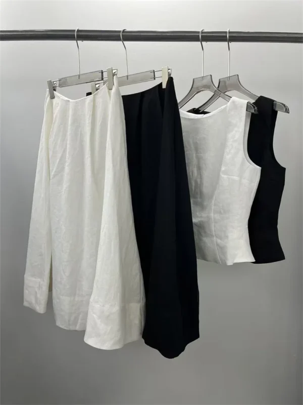 Women 100% Linen Sleeveless Top And A-Line Midi Skirt Set Outfit