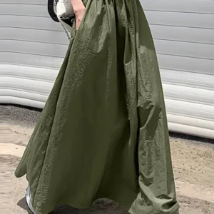 Women Umbrella Long Skirt Streetwear Elastic Waist Casual Pocket Maxi Skirt