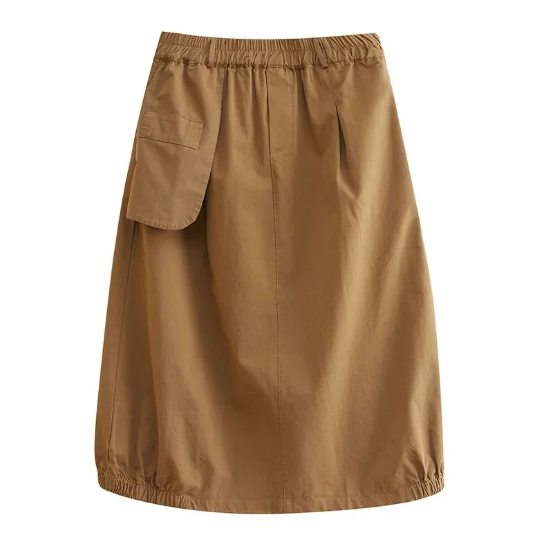 Summer New Cotton Solid Color A-Line Skirt Women High Waist Belt Retro Skirt - Image 6