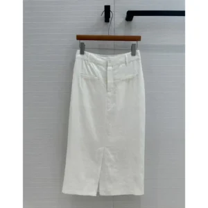 Women High Waist Skirt Cotton Linen A-Line Midi Embroidery Logo Skirt