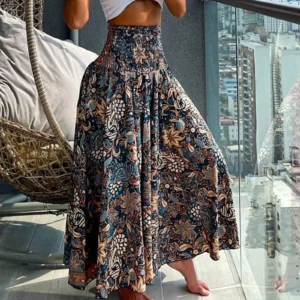Ethnic Style Casual Skirt For Women Vintage Floral Print Floor Length Loose Skirt