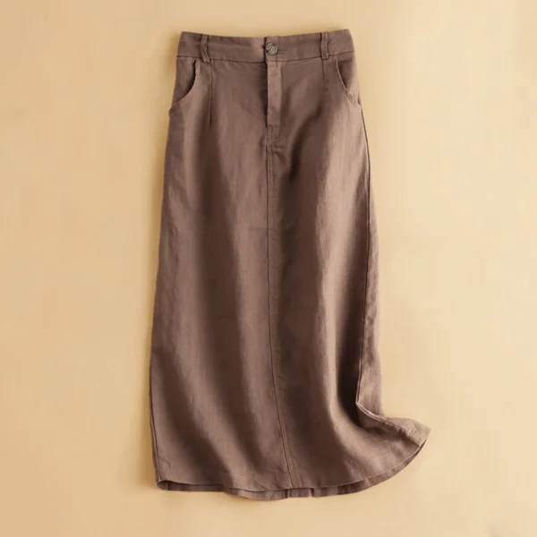 High Waist Cotton Linen Mid-Length Skirt Women Korean Office Style - Image 4