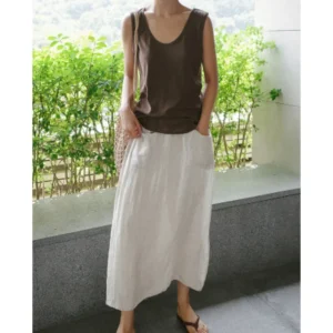 Large Side Slit Linen Cropped Pants Casual Loose Fit Plus Size Summer