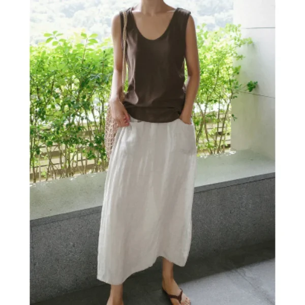 Large Side Slit Linen Cropped Pants Casual Loose Fit Plus Size Summer