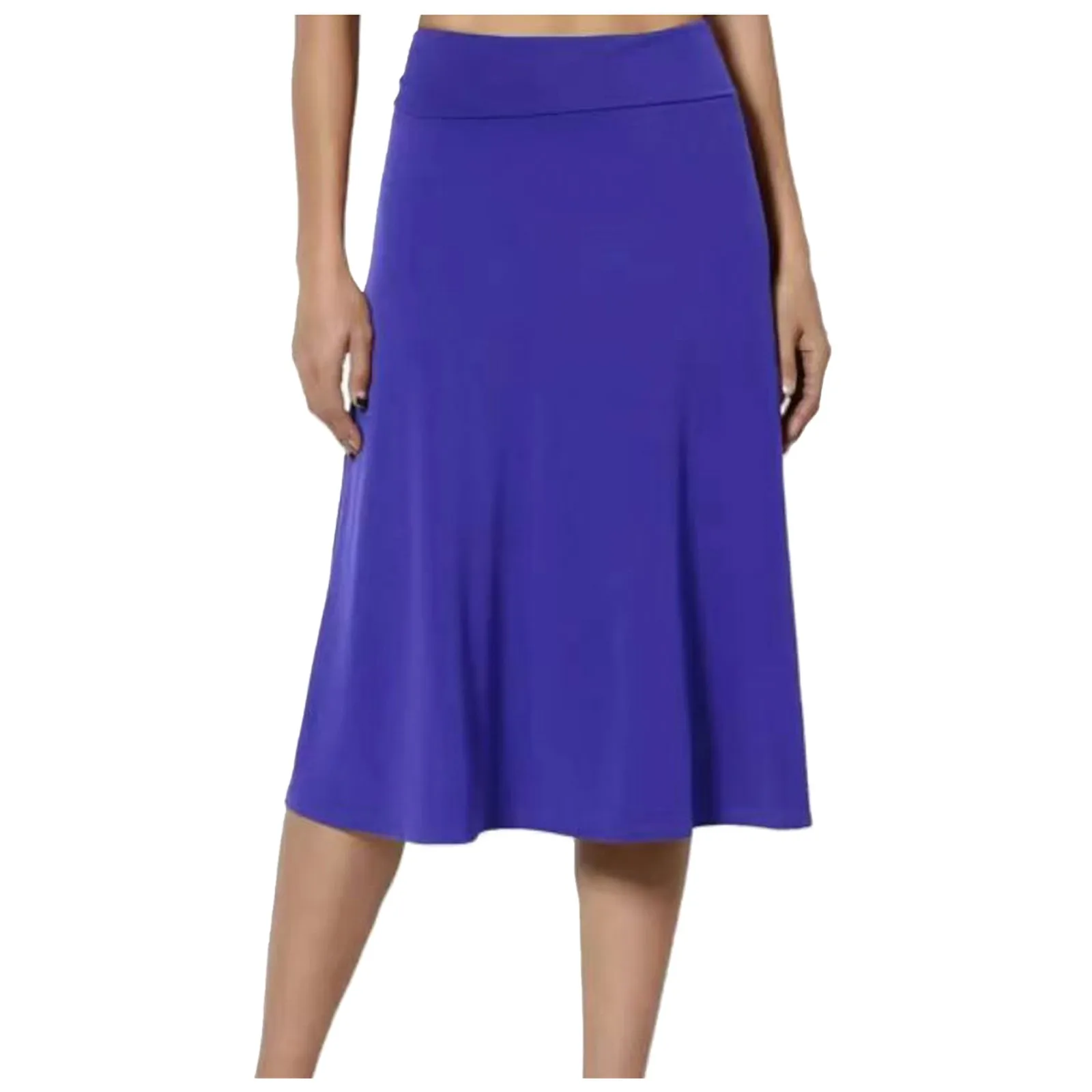 Women's Solid Skirt Lightweight Flare Hem Knee Length High Waist Mid Swing Skirt - Image 5