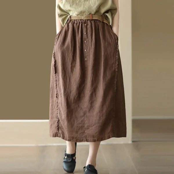 Women’s Cotton Linen A-Line Skirt For Casual Spring Vintage Wear - Image 3