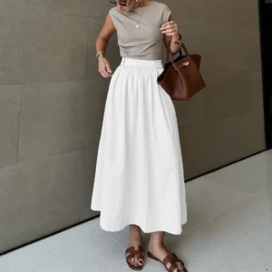 Spring Autumn High Waist Cotton Linen Skirt Women Office Wear Casual