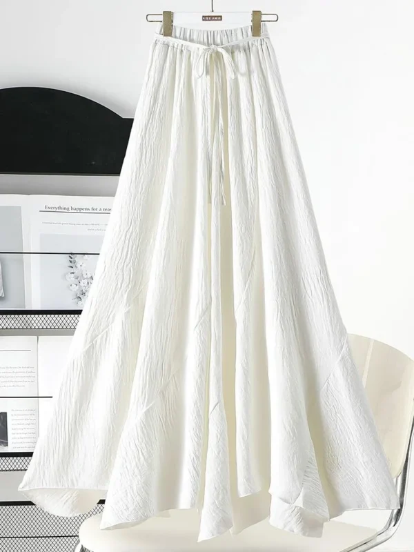 Women’s Vintage Cotton Linen Irregular Lace-Up Long Summer Skirt - Image 5