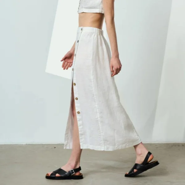 Summer Linen Cotton Skirt High Waist Side Split Casual Mid-Length Style - Image 4