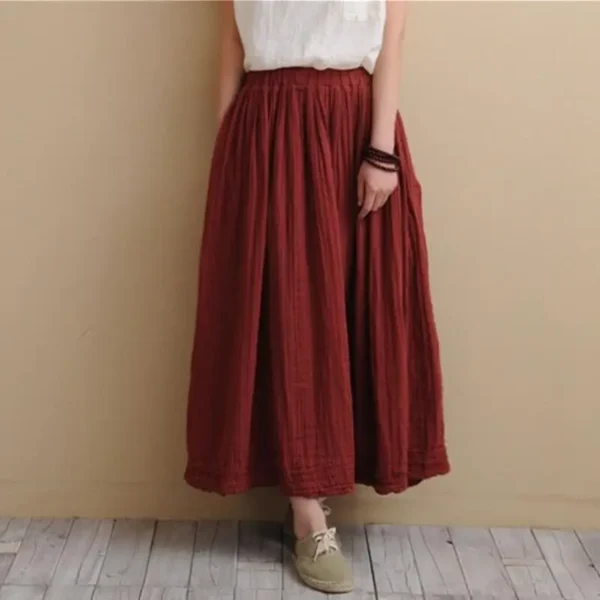 Vintage Cotton Linen Pleated Long Maxi Skirt Women Autumn 2025 - Image 3