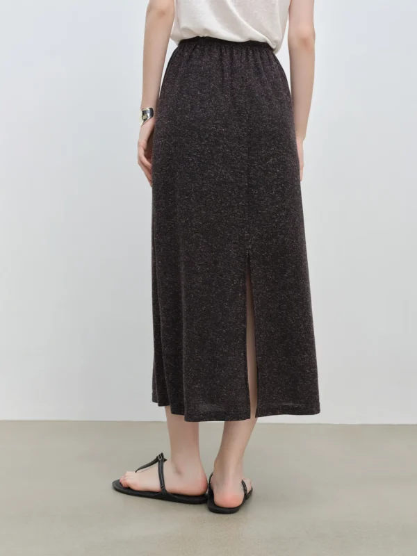 Summer Linen Midi Skirt Petite Textured Elegant Office Chic Draped Design - Image 5