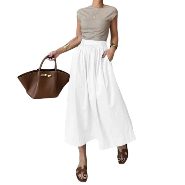 Spring Autumn High Waist Cotton Linen Skirt Women Office Wear Casual - Image 5