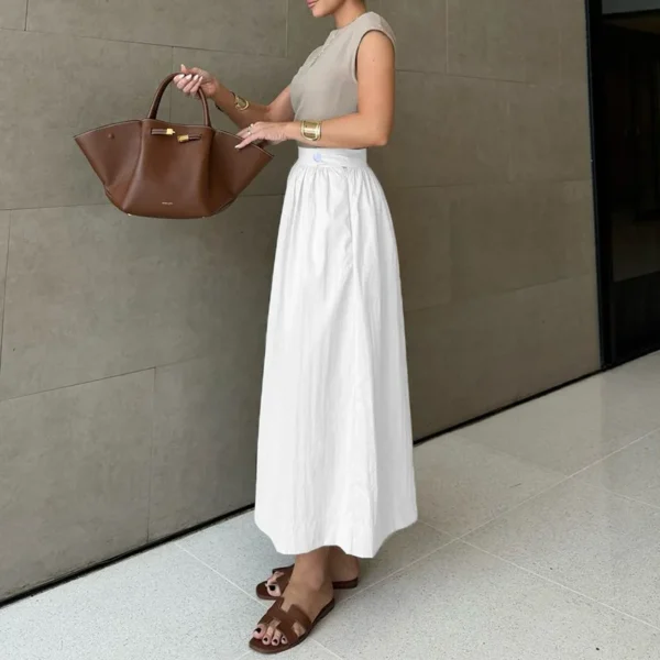 Spring Autumn High Waist Cotton Linen Skirt Women Office Wear Casual - Image 2