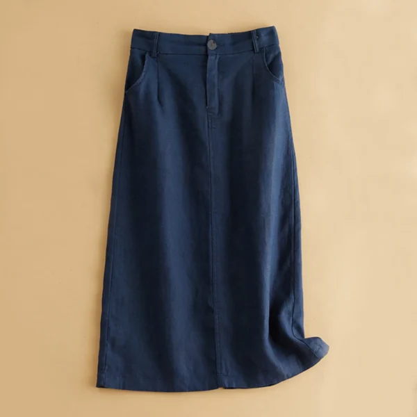 High Waist Cotton Linen Mid-Length Skirt Women Korean Office Style - Image 3