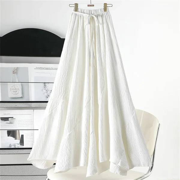 Women’s Vintage Cotton Linen Irregular Lace-Up Long Summer Skirt - Image 2