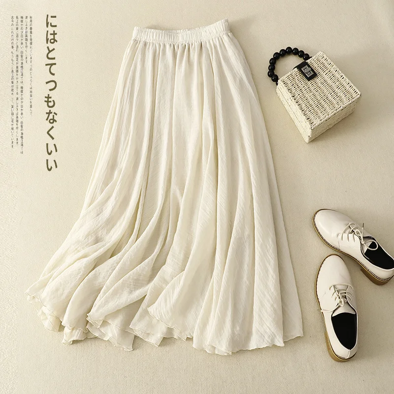 Slim Cotton Leaf Edge Double Layer Half Skirt Loose Waist A-Line Swing Skirt Women Casual - Image 3