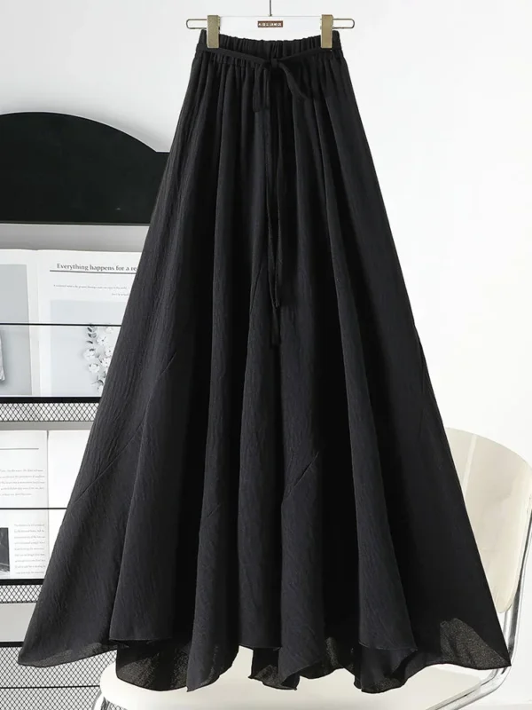 Women’s Vintage Cotton Linen Irregular Lace-Up Long Summer Skirt - Image 4
