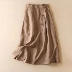 Women's Cotton Linen A-Line Skirt Summer Mid-Length Elastic Waist