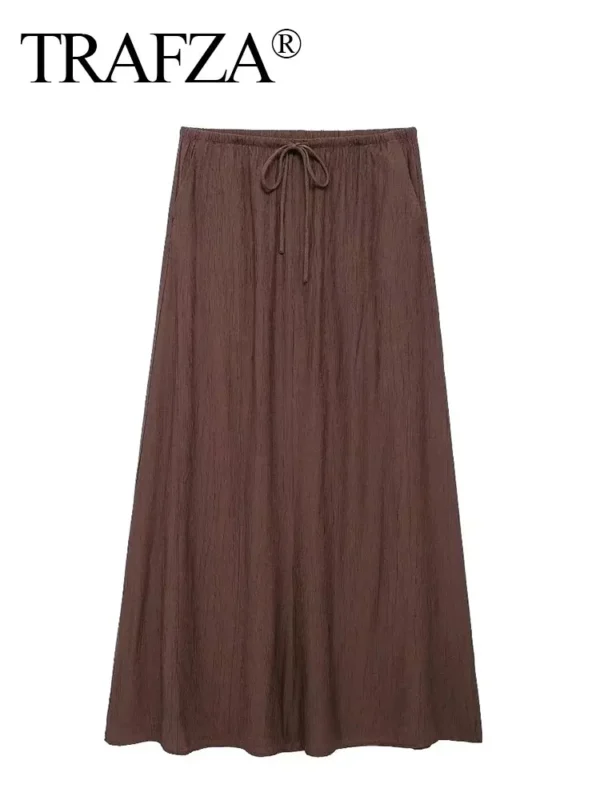Women Casual Loose Midi Skirt Drawstring Elegant Summer Fashion - Image 4