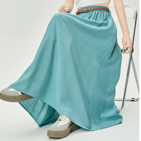 Summer Cotton Linen High Waist A-Line Midi Skirt Women Casual Elegant - Image 5