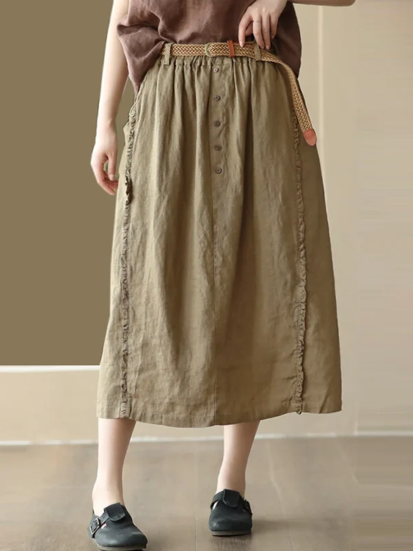 Women’s Cotton Linen A-Line Skirt For Casual Spring Vintage Wear - Image 2