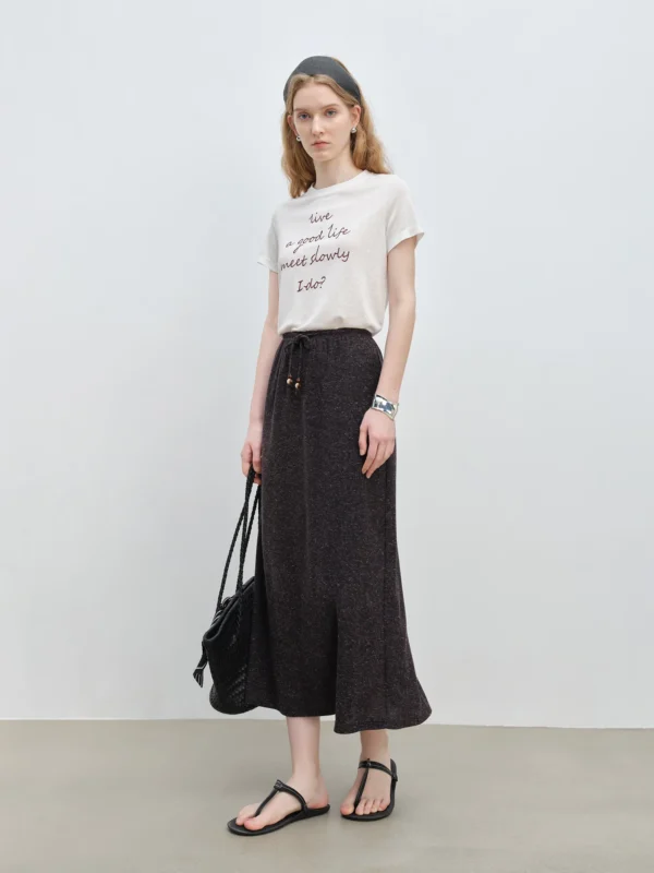Summer Linen Midi Skirt Petite Textured Elegant Office Chic Draped Design - Image 3