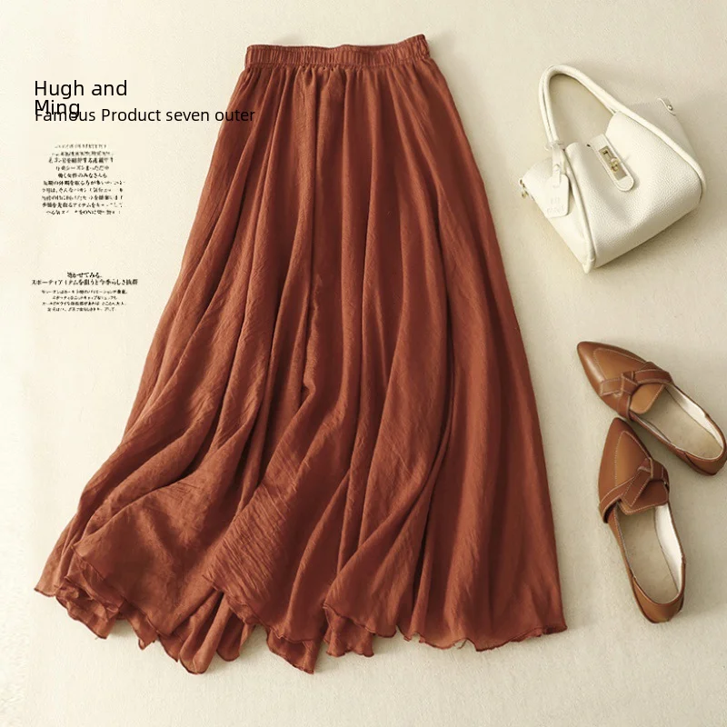Slim Cotton Leaf Edge Double Layer Half Skirt Loose Waist A-Line Swing Skirt Women Casual - Image 5