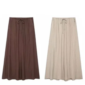 Women Casual Loose Midi Skirt Drawstring Elegant Summer Fashion