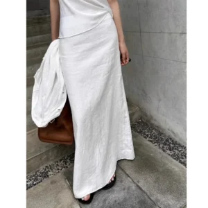High Waist Cotton Linen Midi Skirt For Women’s Slim Summer Wear