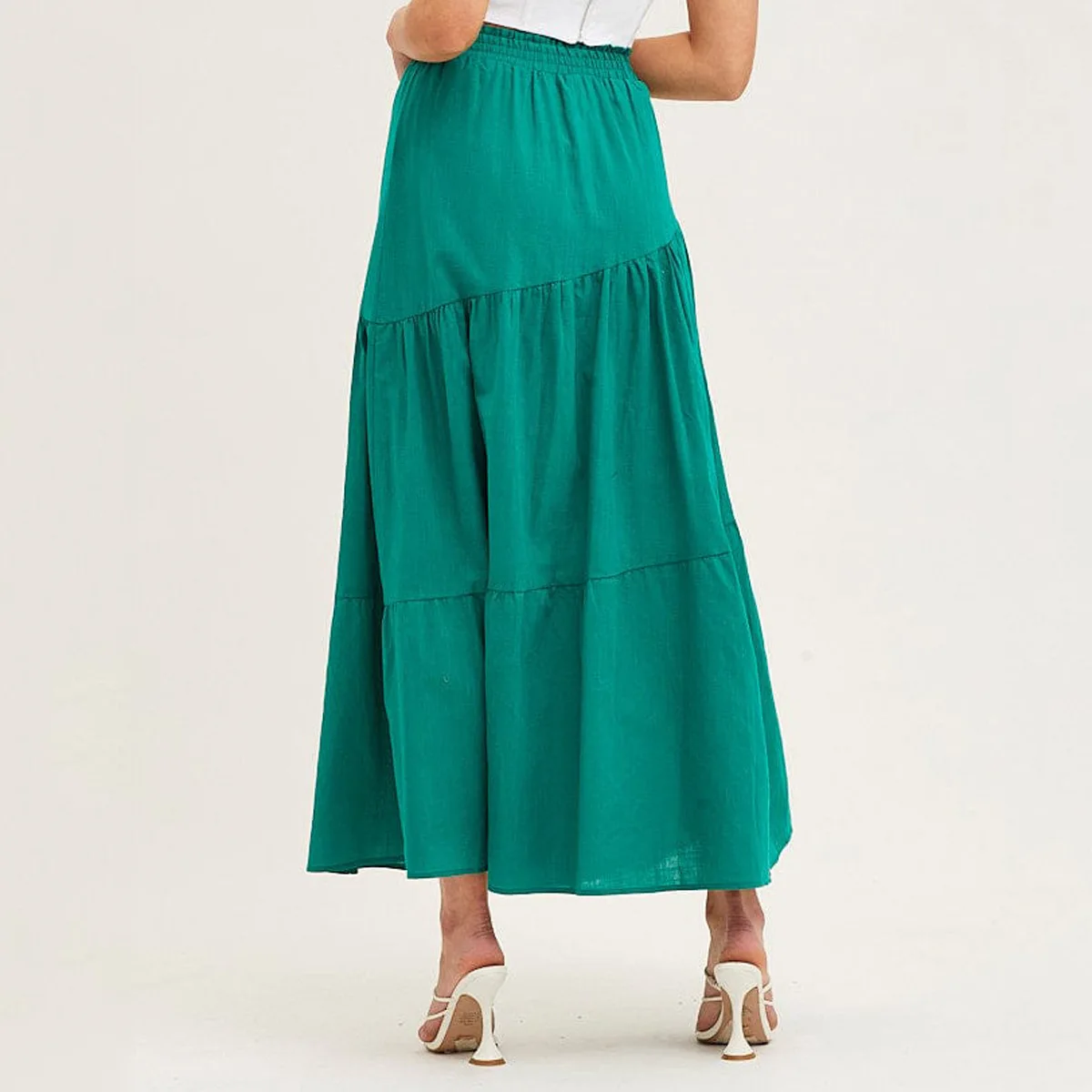 High Waist A-Line Lace Up Long Skirt Cotton Linen Casual Elegant Skirt - Image 5
