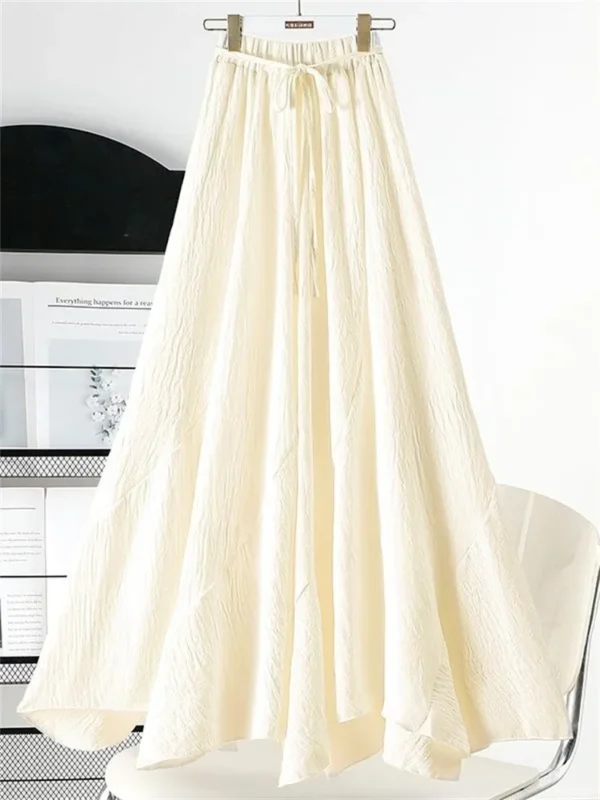 Women’s Vintage Cotton Linen Irregular Lace-Up Long Summer Skirt - Image 3